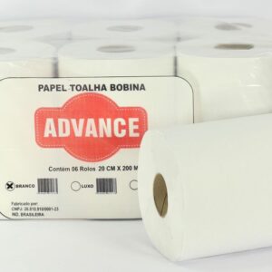 PAPEL TOALHA BOBINA BRANCO 20CM X 200MTS ADVANCE C/6 ROLOS
