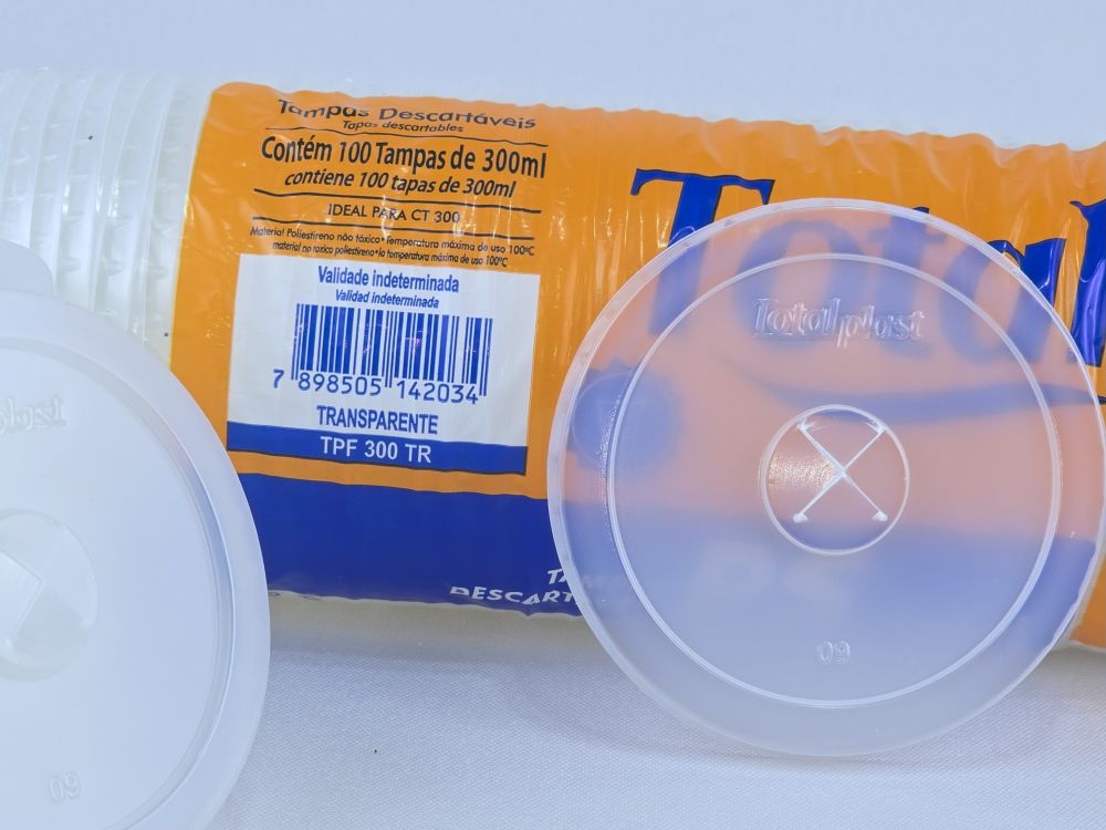 TP-300TR TAMPA COM FURO PS PARA COPO 300ML C/100 TOTALPLAST - Imagem 2