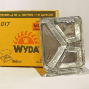 MARMITA DE ALUMINIO RETANGULAR COM TAMPA CARTAO D17 COM 3 DIV EM Y 900ML C/100 WYDA