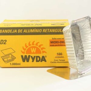MARMITA DE ALUMINIO RETANGULAR COM TAMPA CARTAO D2 1000ML C/100 WYDA