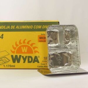 MARMITA DE ALUMINIO RETANGULAR COM TAMPA CARTAO D4 COM 3 DIV EM T 1170ML C/100 WYDA