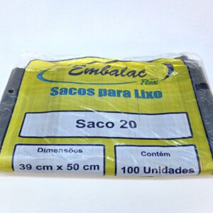 SACO LIXO 20LTS PRETO (39X50) C/100 EMBALAC