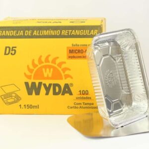 MARMITA DE ALUMINIO RETANGULAR COM TAMPA CARTAO D5 1150ML C/100 WYDA