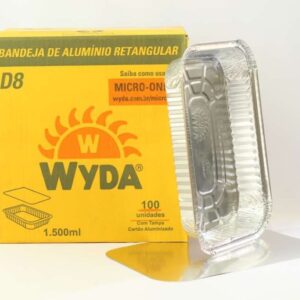 MARMITA DE ALUMINIO RETANGULAR COM TAMPA CARTAO D8 1500ML C/100 WYDA