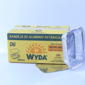 MARMITA DE ALUMINIO RETANGULAR COM TAMPA CARTAO D6 500ML C/100 WYDA