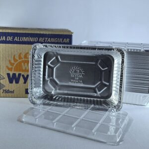 MARMITA DE ALUMINIO RETANGULAR COM TAMPA PET ELEVADA D7FS 750ML C/50 WYDA