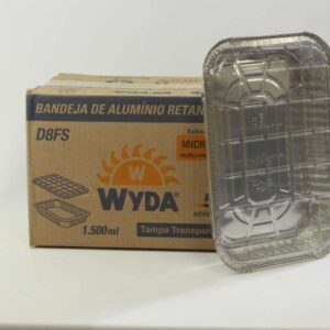 MARMITA DE ALUMINIO RETANGULAR COM TAMPA PET ELEVADA D8FS 1500ML C/50 WYDA