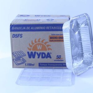 MARMITA DE ALUMINIO RETANGULAR COM TAMPA PET ELEVADA D5FS 1150ML C/50 WYDA