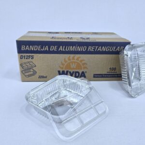 MARMITA DE ALUMINIO RETANGULAR COM TAMPA PET ELEVADA D12FS 220ML C/100 WYDA