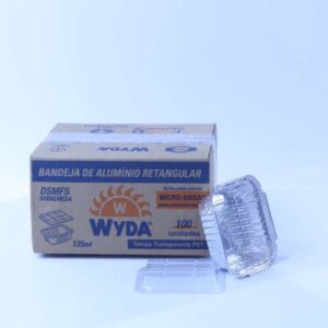 MARMITA DE ALUMINIO RETANGULAR COM TAMPA PET ELEVADA DSMFS 135ML C/100 WYDA