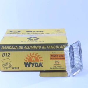 MARMITA DE ALUMINIO RETANGULAR COM TAMPA CARTAO D12 220ML C/200 WYDA